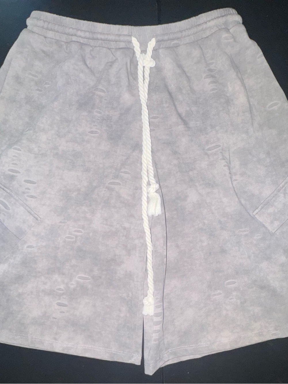 Light Gray Distressed Drawstring Shorts